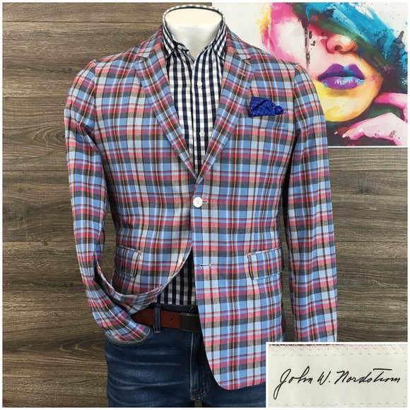 New Men's John W Nordstrom Blazer Sport Coat Two Button Cotton Sports Jacket 40R - Picture 1 of 12